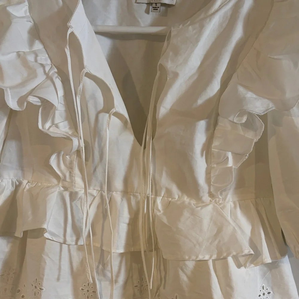 Moon River Puff Sleeve Eyelet Top with Front Ties - Picture 4 of 8